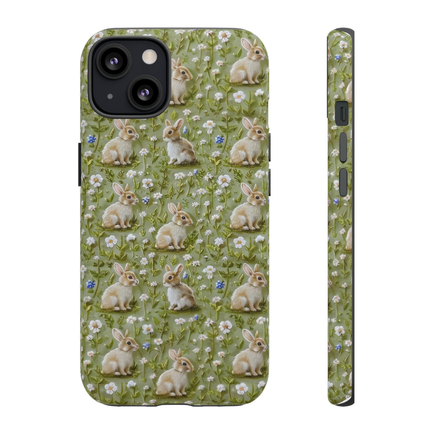 Custodia per iPhone Meadow Rabbits, design Serene Spring Wildlife, custodia protettiva di ispirazione ecologica, custodie per telefoni resistenti