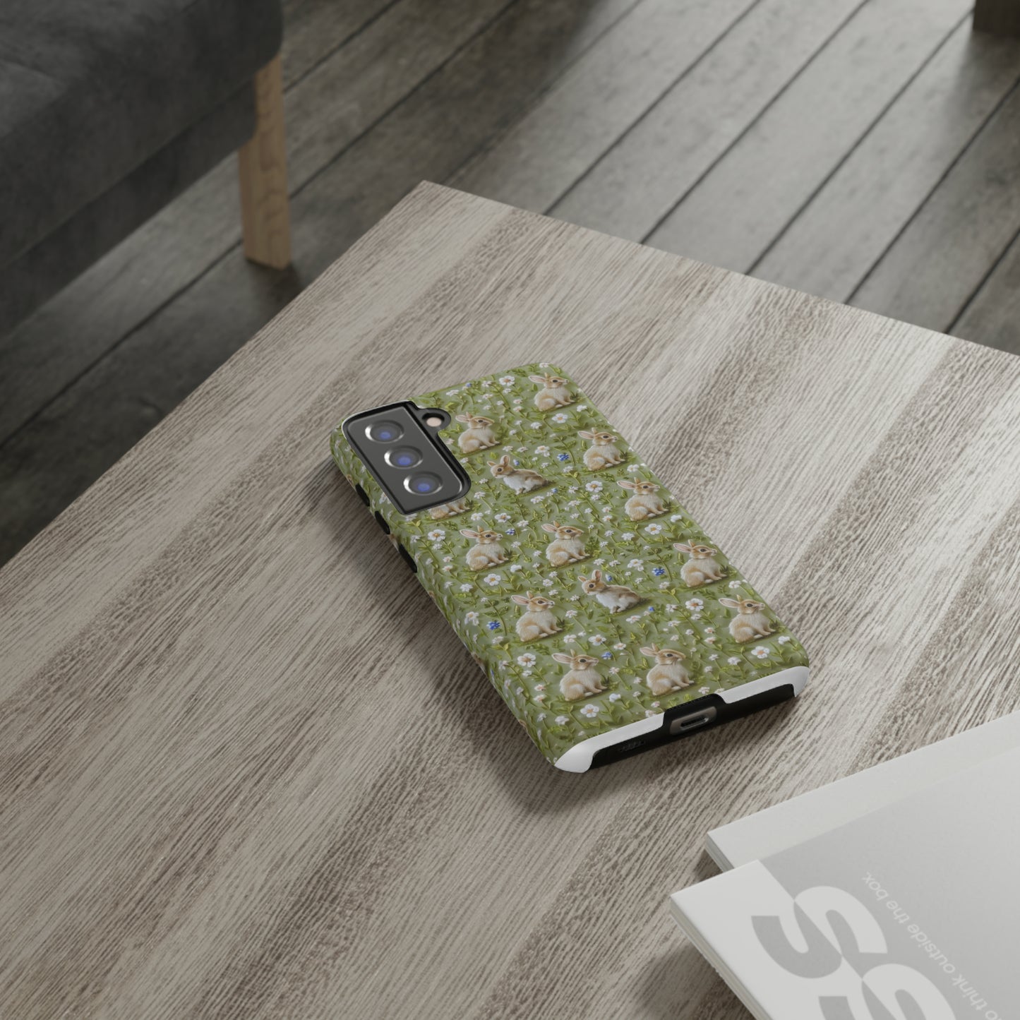 Custodia per iPhone Meadow Rabbits, design Serene Spring Wildlife, custodia protettiva di ispirazione ecologica, custodie per telefoni resistenti