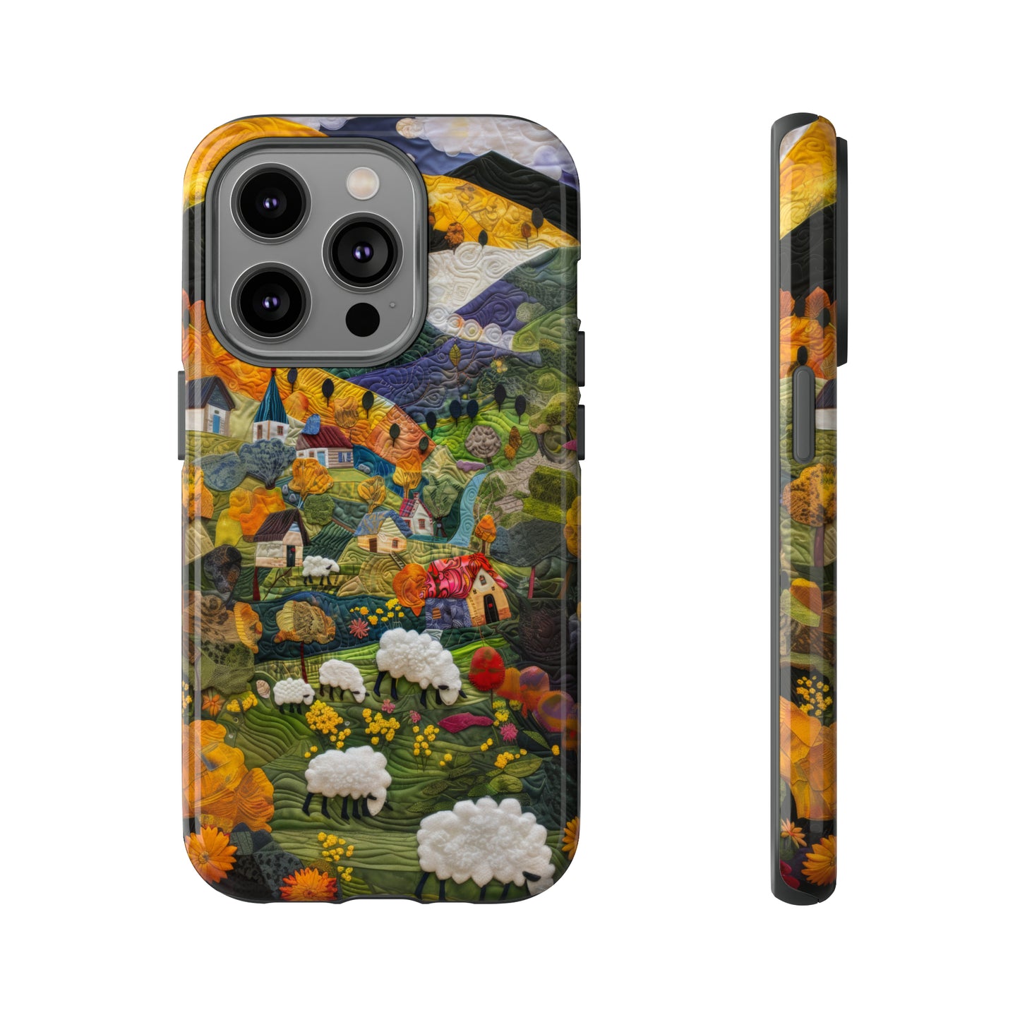 Quaint Countryside Quilt iPhone Case, Artistic Pastoral Landscape, Sturdy Protective Cover, Tough Phone Cases