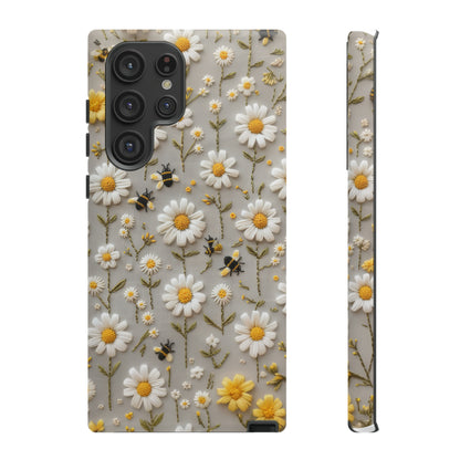 Spring Daisy Phone Case, Bees & Flowers Design, Nature-Inspired Protective Phone Cover, Tough Phone Cases