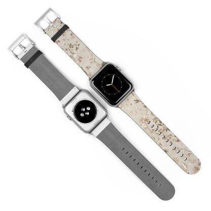 Classic Neutral Floral Apple Watch Band, Elegant Botanical Print Strap, Timeless Accessory, Sophisticated Tech Wear. Apple Watch Straps For Series 4 5 6 7 8 9 ULTRA SE 38/40/41mm & 42/44/45mm Vegan Faux Leather Band