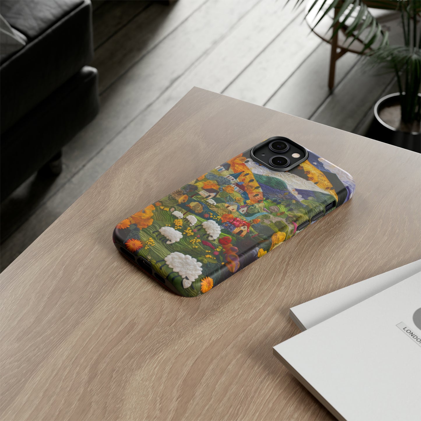 Quaint Countryside Quilt iPhone Case, Artistic Pastoral Landscape, Sturdy Protective Cover, Tough Phone Cases