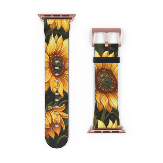 Radiant Sunflower Field Apple Watch Band, Vibrant Summer Blossoms, Cheerful Botanical Smartwatch Strap. Apple Watch Band Apple Watch Straps For Series 4 5 6 7 8 9 SE 38/40/41mm & 42/44/45mm Vegan Faux Leather Band