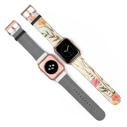 Pastel Floral Apple Watch Band, Spring Blossom Soft Silicone Strap, Peach & Pink Flowers for Elegant Daily Wear. Apple Watch Band Apple Watch Straps For Series 4 5 6 7 8 9 ULTRA SE 38/40/41mm & 42/44/45mm Vegan Faux Leather Band