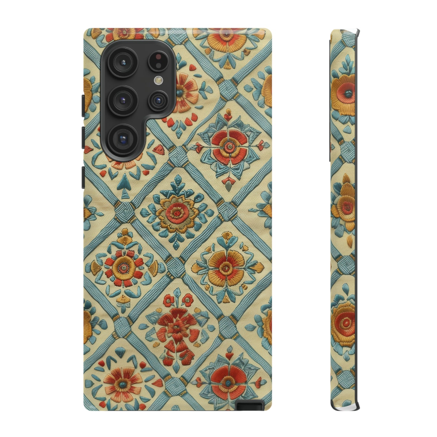 Vintage gesteppte florale iPhone-Hülle, Telefonhülle mit besticktem Design, handwerklich inspirierte Schutzausrüstung, robuste Hüllen