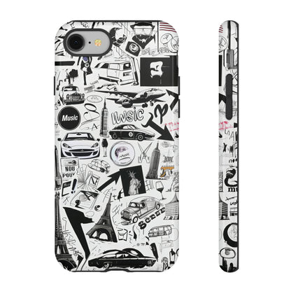 Iconica custodia per telefono con collage musicale in bianco e nero, cover dal design grafico moderno per audiofili, custodie per telefoni resistenti