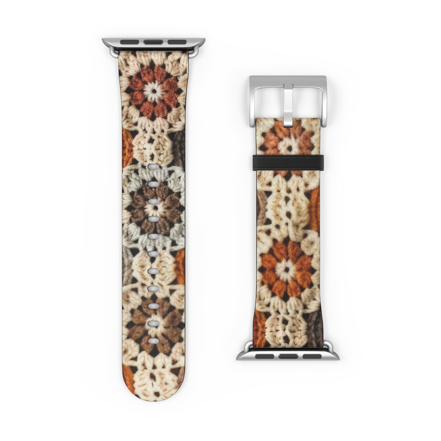 Cozy Crochet Granny Square Apple Watch Band, Handmade Aesthetic Design, Warm Autumn Tones Smartwatch Strap. Apple Watch Band Apple Watch Straps For Series 4 5 6 7 8 9 ULTRA SE 38/40/41mm & 42/44/45mm Vegan Faux Leather Band