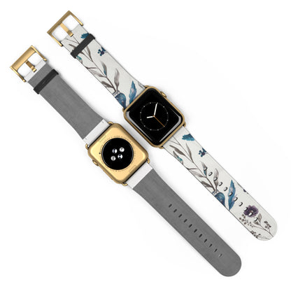 Florale Eleganz Apple Watch Band | Schickes Armband mit botanischem Design. Apple Watch Band Apple Watch Armbänder für Serie 4 5 6 7 8 9 ULTRA SE 38/40/41 mm und 42/44/45 mm veganes Kunstlederband 