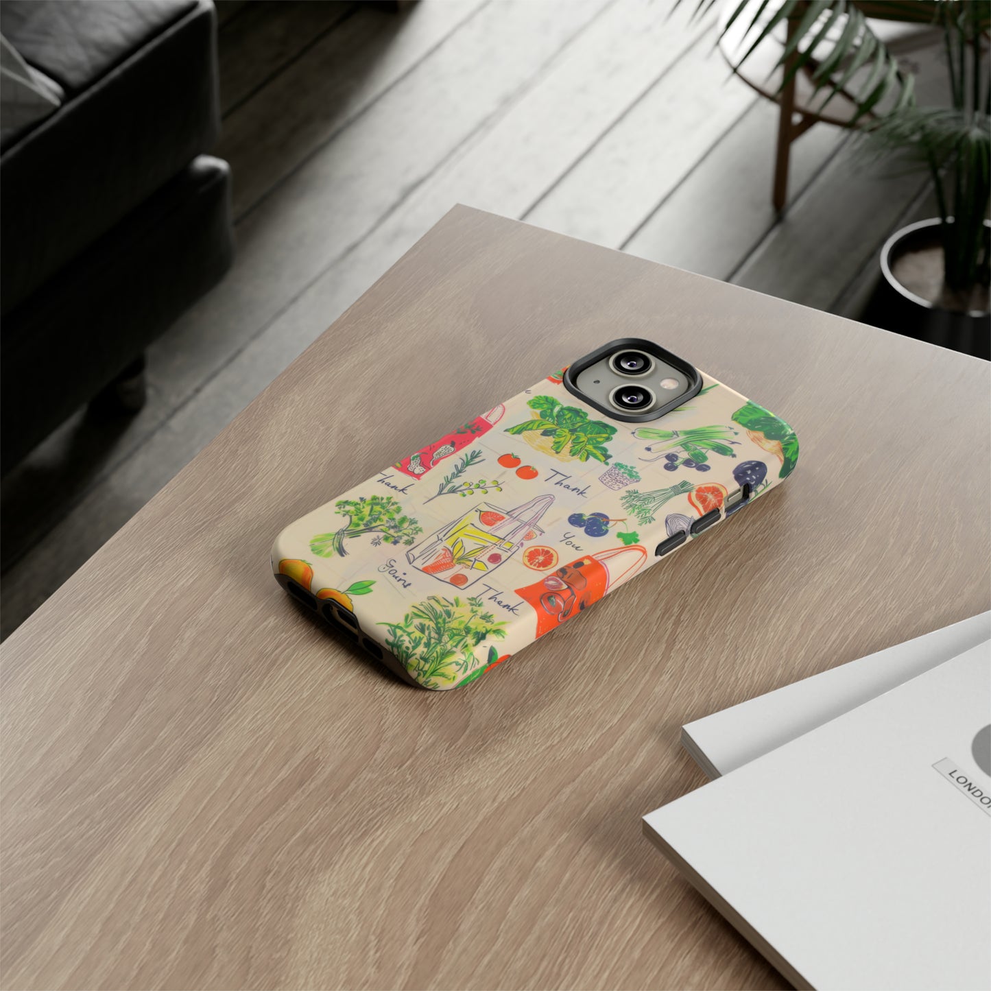 Custodia per telefono a tema di generi alimentari sostenibili, cover dal design ecologico per lo shopping per smartphone, custodie per telefoni resistenti 