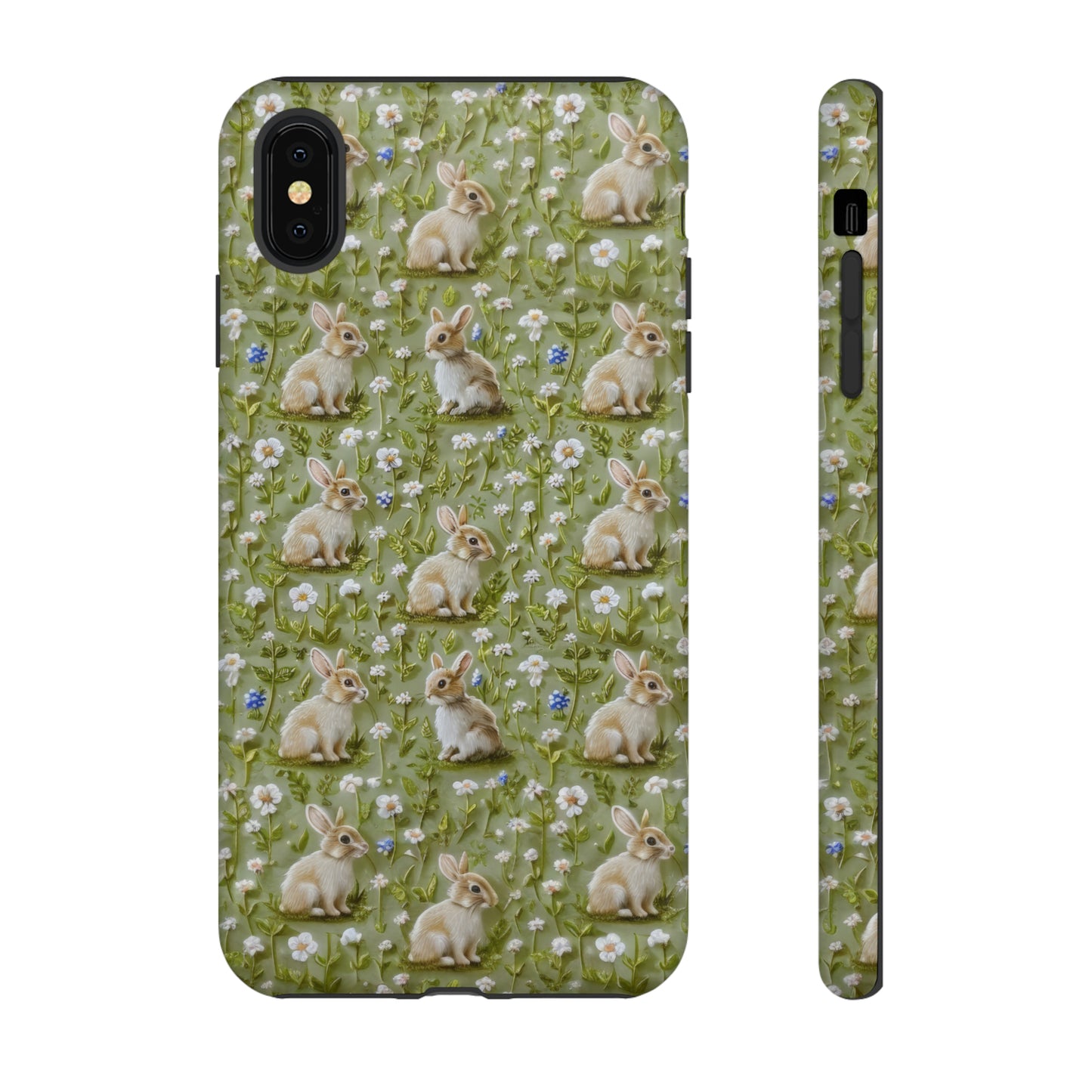 Custodia per iPhone Meadow Rabbits, design Serene Spring Wildlife, custodia protettiva di ispirazione ecologica, custodie per telefoni resistenti