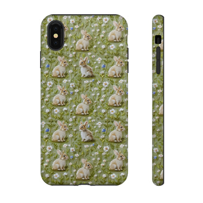 Custodia per iPhone Meadow Rabbits, design Serene Spring Wildlife, custodia protettiva di ispirazione ecologica, custodie per telefoni resistenti