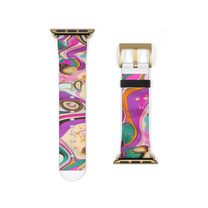 Vibrant Marbled Art Apple Watch Band, Expressive Color Fusion Smartwatch Strap, Unique Abstract Design Wristband Accessory. Apple Watch Band Apple Watch Straps For Series 4 5 6 7 8 9 ULTRA SE 38/40/41mm & 42/44/45mm Vegan Faux Leather Band