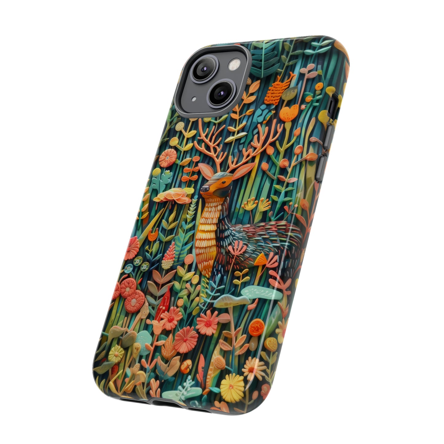 Mystical Woodland Stag iPhone Case, Vibrant Nature Scene, Artistic Protective Cover, Tough Phone Cases