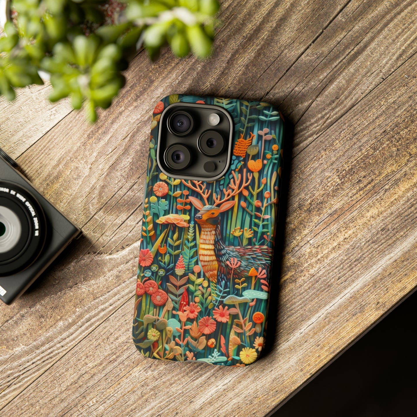 Mystical Woodland Stag iPhone Case, Vibrant Nature Scene, Artistic Protective Cover, Tough Phone Cases