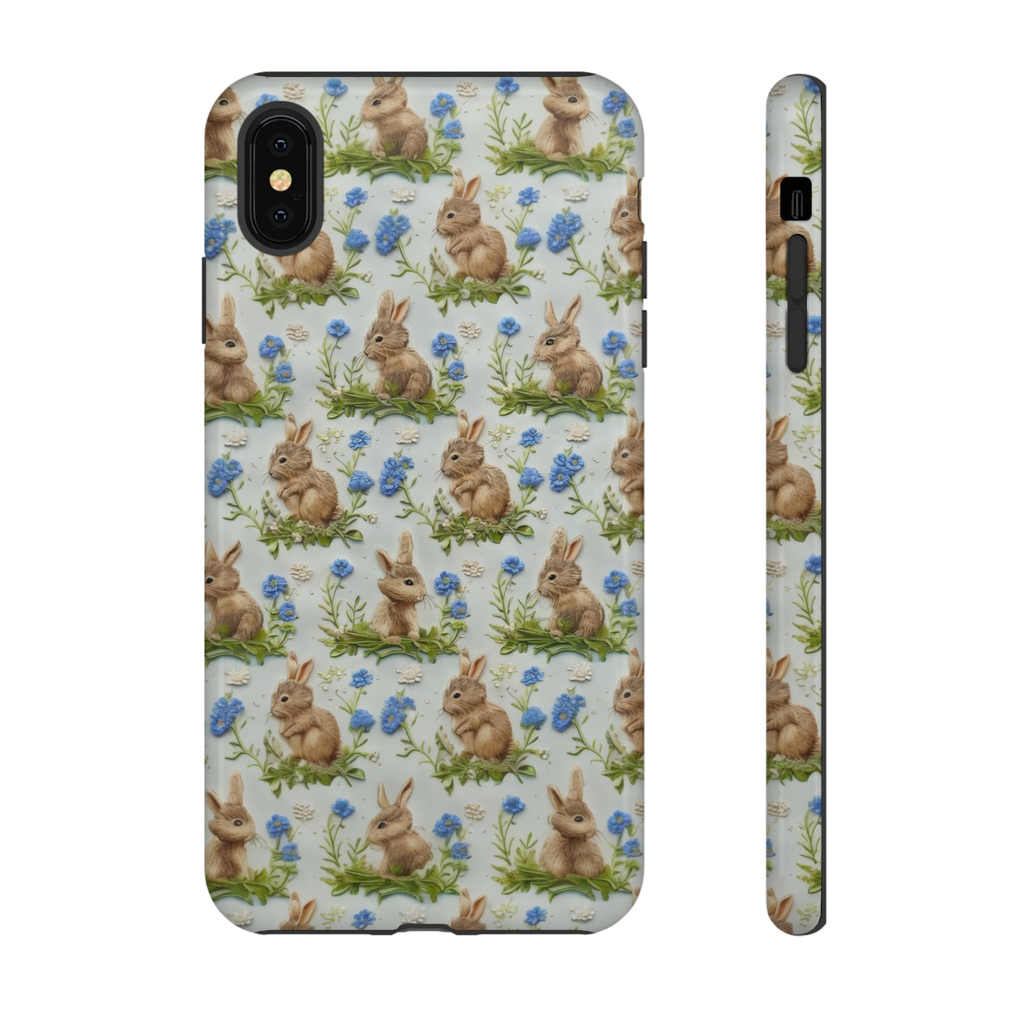 Springtime Bunnies iPhone Hülle, Entzückendes Kaninchen- und Glockenblumen-Design, Bezaubernde Schutzhülle, Robuste Hüllen 