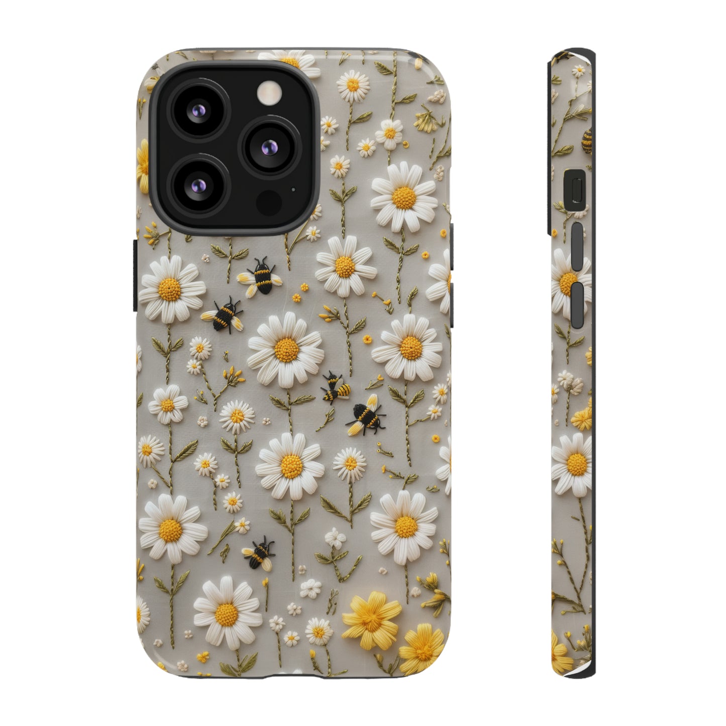 Spring Daisy Phone Case, Bees & Flowers Design, Nature-Inspired Protective Phone Cover, Tough Phone Cases