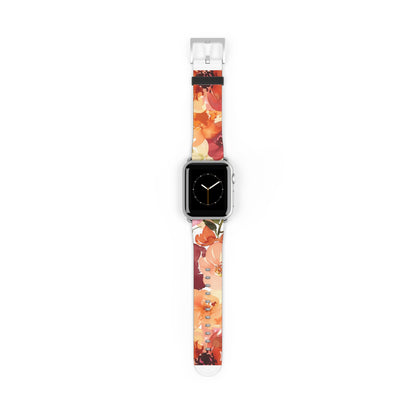 Lebendiges Apple Watch-Armband mit Aquarell-Blumenmuster | Künstlerisches Blütenarmband. Apple Watch-Armband Apple Watch-Armbänder für Serie 4, 5, 6, 7, 8, 9, ULTRA SE, 38/40/41 mm und 42/44/45 mm, veganes Kunstlederband 