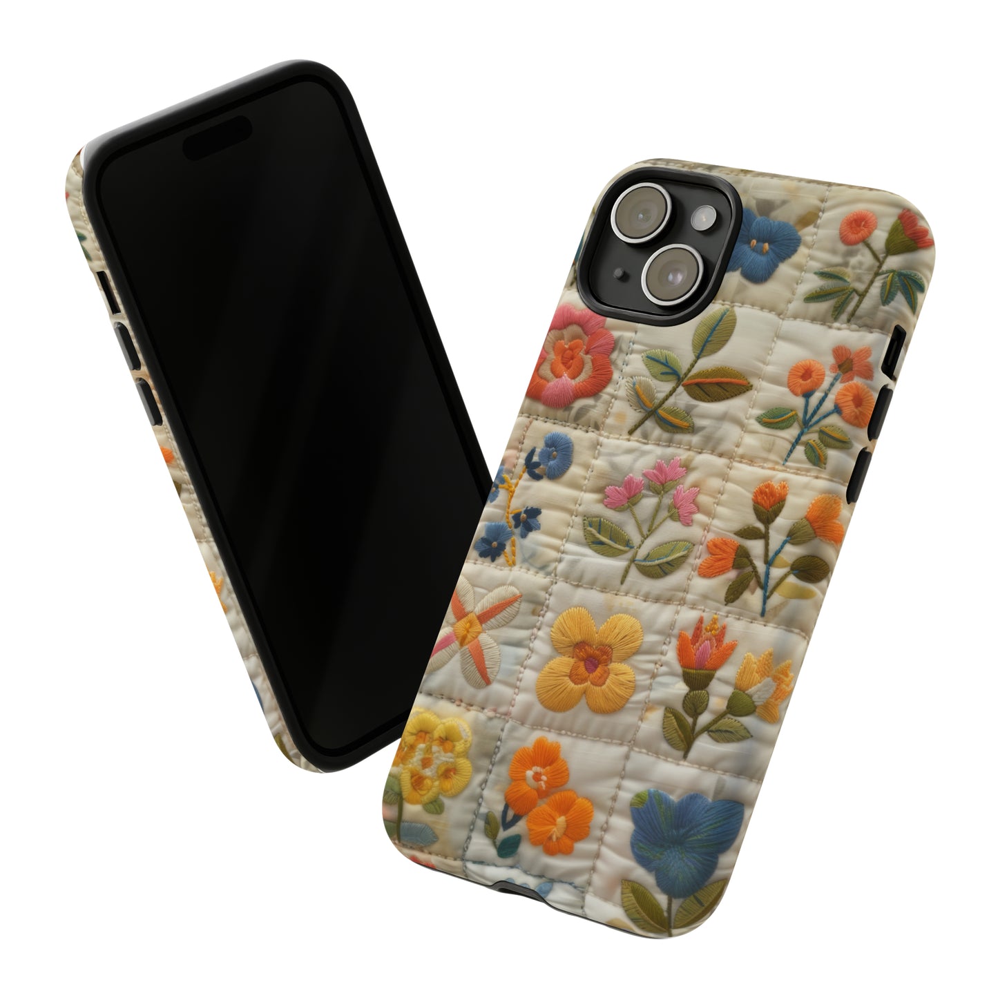 Custodia per telefono floreale trapuntata, cover morbida per telefono con fiori ricamati, custodia per smartphone elegante e protettiva, custodie per telefono resistenti