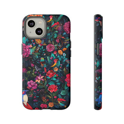 Tropische Vögel und Blüten iPhone Hülle, Exotisches Blumenparadies, Lebendige Schutzhülle, Robuste Handyhülle