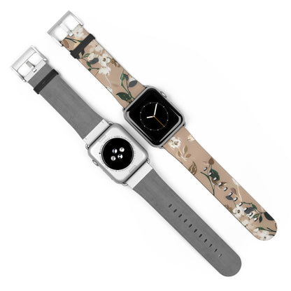 Elegant Botanical Apple Watch Band, Nature-Inspired Watch Accessory, Sophisticated Wearable Art, Chic Gift Idea. Apple Watch Band Apple Watch Straps For Series 4 5 6 7 8 9 ULTRA SE 38/40/41mm & 42/44/45mm Vegan Faux Leather Band