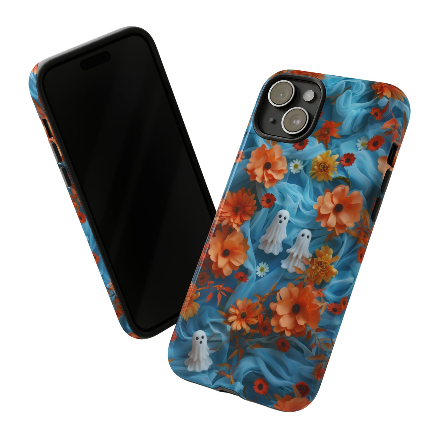 Gruselige florale Halloween Handyhülle, Herbstliche Geister und Blumen Design Hülle für Smartphones, Robuste Handyhüllen