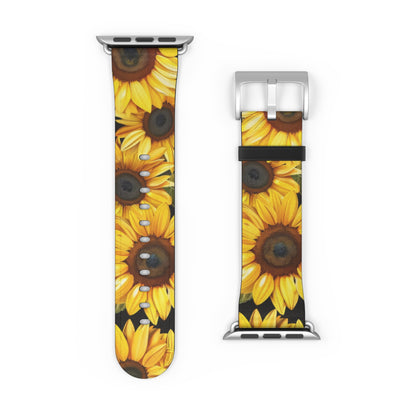 Vibrant Sunflower Fields Apple Watch Strap | Cheerful Floral Design Band | Botanical Smartwatch Accessory | Summer Style Must-Have. Apple Watch Band Apple Watch Straps For Series 4 5 6 7 8 9 ULTRA SE 38/40/41mm & 42/44/45mm Vegan Faux Leather Band