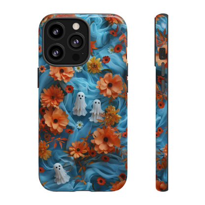 Gruselige florale Halloween Handyhülle, Herbstliche Geister und Blumen Design Hülle für Smartphones, Robuste Handyhüllen