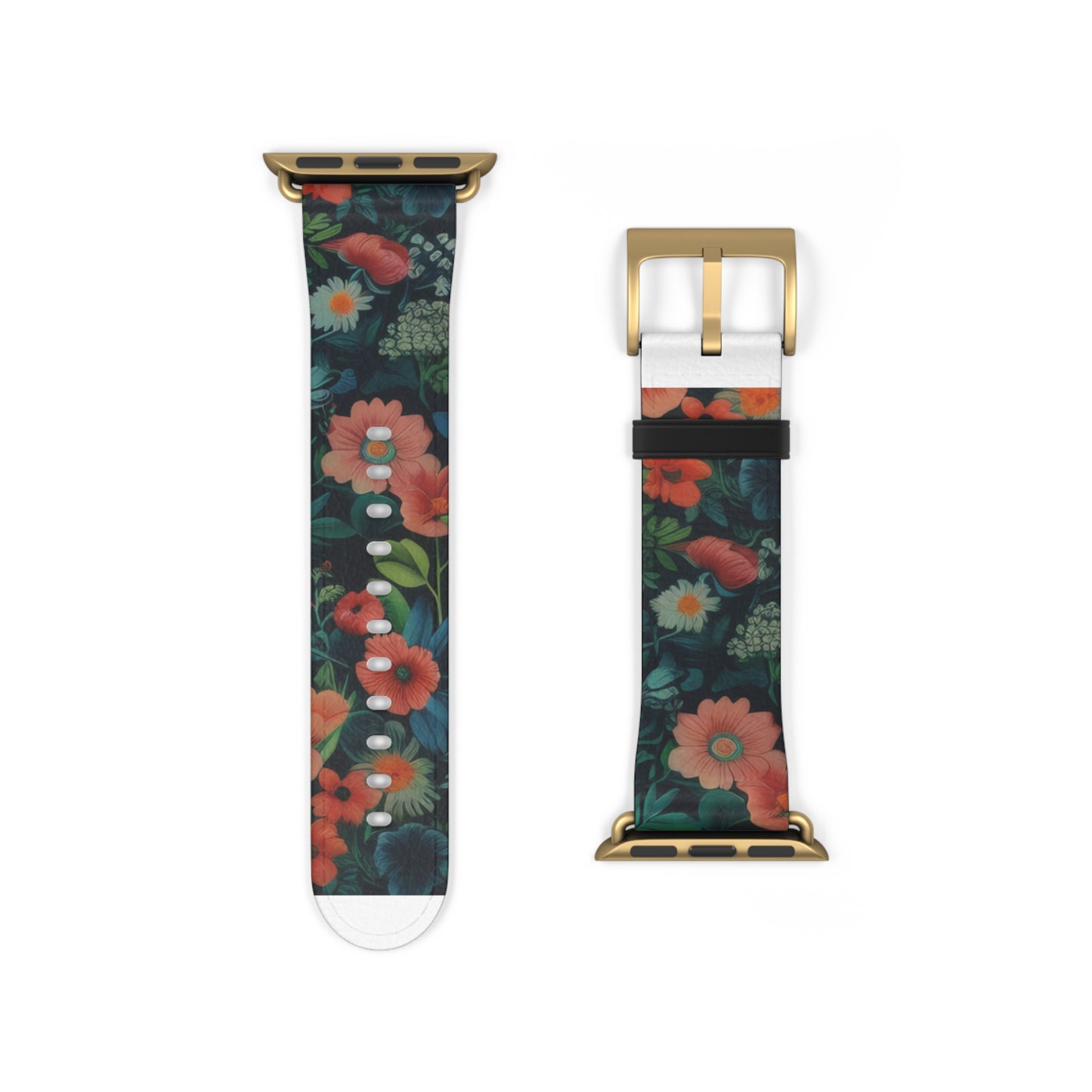 Enchanted Garden Floral Apple Watch Band, Lush Botanical Print, Elegant Dark Background Smartwatch Strap. Apple Watch Band Apple Watch Straps For Series 4 5 6 7 8 9 ULTRA SE 38/40/41mm & 42/44/45mm Vegan Faux Leather Band