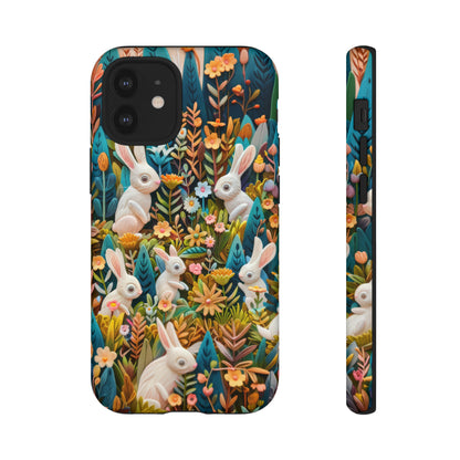 Mystical Garden Bunnies iPhone Case, Enchanted Floral Wonderland, Durable Protective Cover, Tough Phone Cases