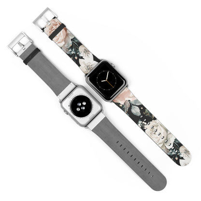 Sophisticated Floral Chic Apple Watch Band, Elegant Rose and Peony Design Strap, Modern Botanical Smartwatch Accessory. Apple Watch Band Apple Watch Straps For Series 4 5 6 7 8 9 ULTRA SE 38/40/41mm & 42/44/45mm Vegan Faux Leather Band