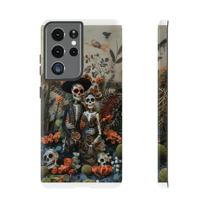 Custodia per telefono Dia de los Muertos, Cover con design di coppia scheletrica, Accessorio protettivo festivo per telefono, Custodie per telefono resistenti 