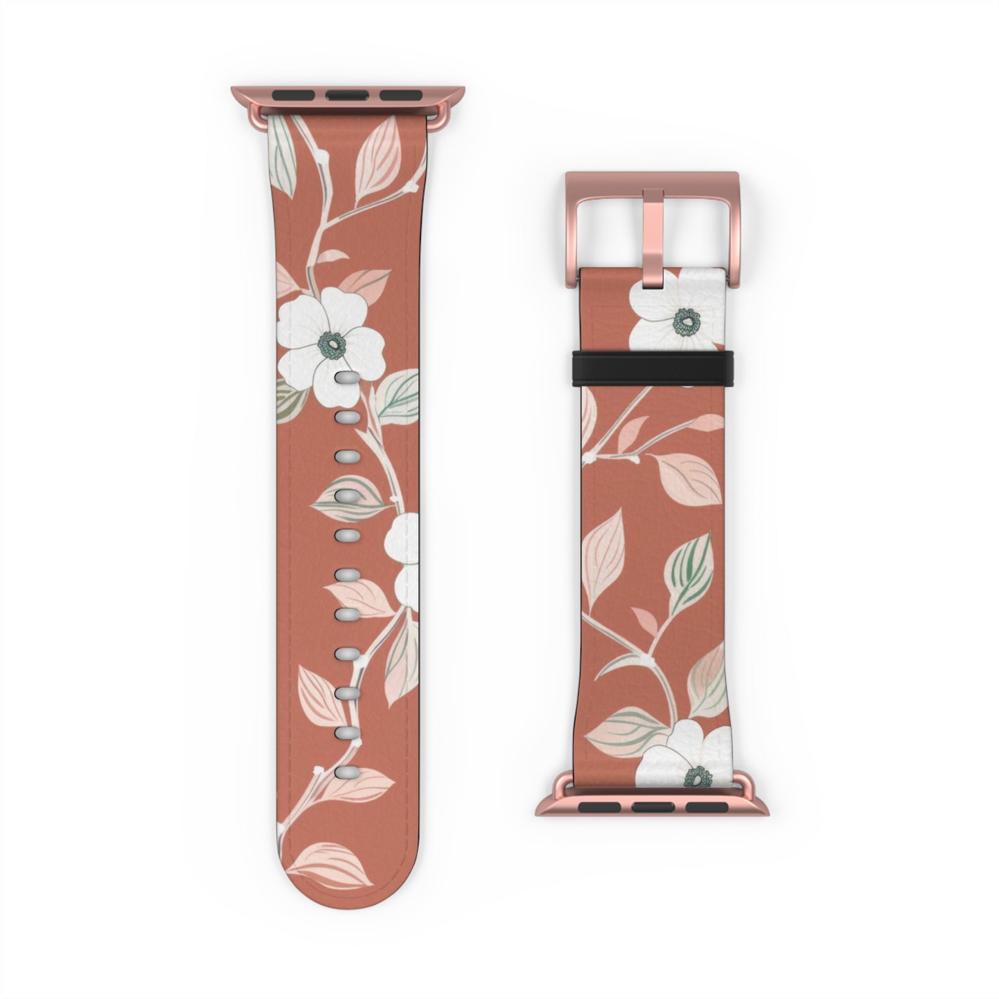 Terra Blossom Minimalist Apple Watch Band, Rustic Floral Elegance Smartwatch Strap, Subtle Earth Tone Wristband Accessory. Apple Watch Band Apple Watch Straps For Series 4 5 6 7 8 9 ULTRA SE 38/40/41mm & 42/44/45mm Vegan Faux Leather Band