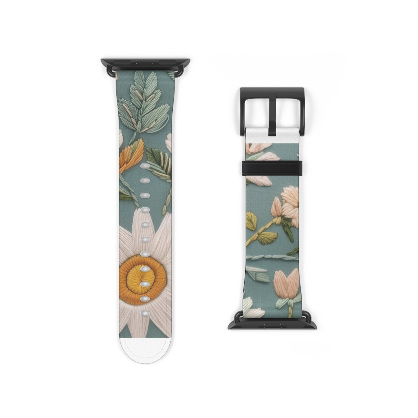 Serene Floral Tapestry Apple Watch Band, Soft Pastel Botanicals on Duck Egg Blue, Stylish Smartwatch Accessory. Apple Watch Band Apple Watch Straps For Series 4 5 6 7 8 9 ULTRA SE 38/40/41mm & 42/44/45mm Vegan Faux Leather Band