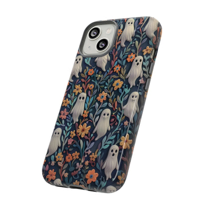 Whimsical Ghosts Floral iPhone Case, Unique Spooky Design, Charming Protective Cover, Tough Cases