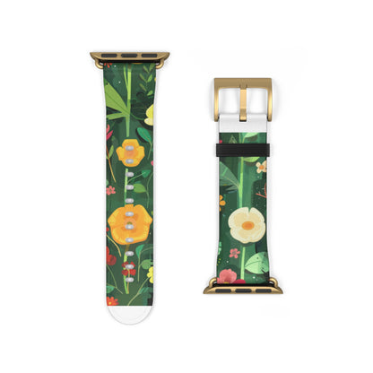 Sunny Meadow Apple Watch Strap, Lively Floral Smartwatch Band, Spring Blossom and Poppy Wristband, Nature-Themed Accessory. Apple Watch Band Apple Watch Straps For Series 4 5 6 7 8 9 ULTRA SE 38/40/41mm & 42/44/45mm Vegan Faux Leather Band