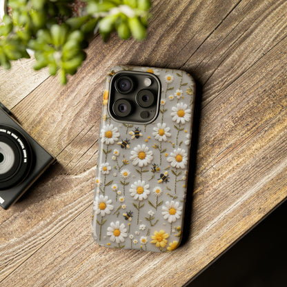 Spring Daisy Phone Case, Bees & Flowers Design, Nature-Inspired Protective Phone Cover, Tough Phone Cases