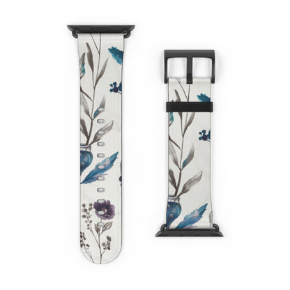 Florale Eleganz Apple Watch Band | Schickes Armband mit botanischem Design. Apple Watch Band Apple Watch Armbänder für Serie 4 5 6 7 8 9 ULTRA SE 38/40/41 mm und 42/44/45 mm veganes Kunstlederband 