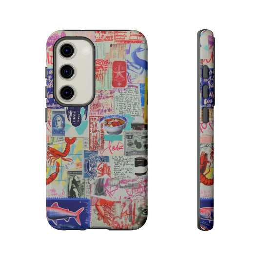 Eclectic Seafood Market Collage Phone Case, Artistic Oceanic Delights Cover for Food Lovers, Tough Phone Cases
