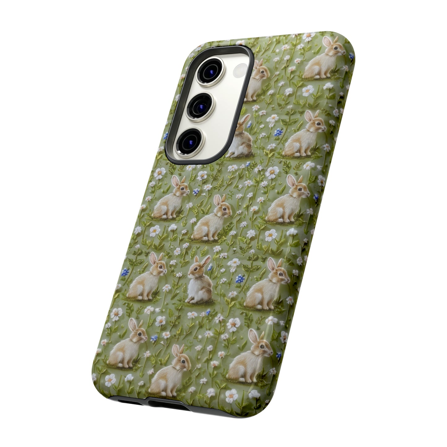 Custodia per iPhone Meadow Rabbits, design Serene Spring Wildlife, custodia protettiva di ispirazione ecologica, custodie per telefoni resistenti