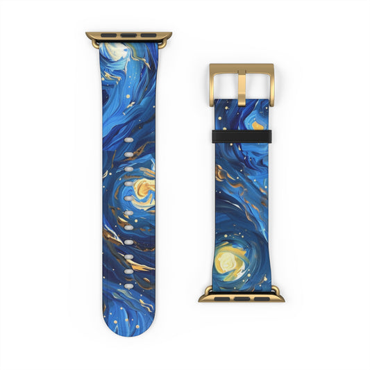 Van Gogh's Starry Night Apple Watch Band, Artistic Masterpiece Strap, Classic Painting Accessory, Expressionist Sky Watch Band, Inspired Art Gift. Apple Watch Straps For Series 4 5 6 7 8 9 SE 38/40/41mm & 42/44/45mm Vegan Faux Leather Band