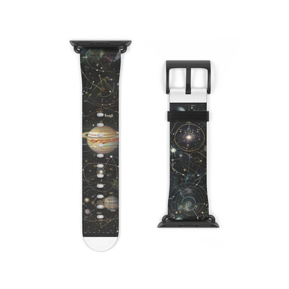 Solar System Exploration Apple Watch Band, Planetary Orbits & Constellations, Durable Black Silicone Strap for Astronomy Fans. Apple Watch Band Apple Watch Straps For Series 4 5 6 7 8 9 ULTRA SE 38/40/41mm & 42/44/45mm Vegan Faux Leather Band