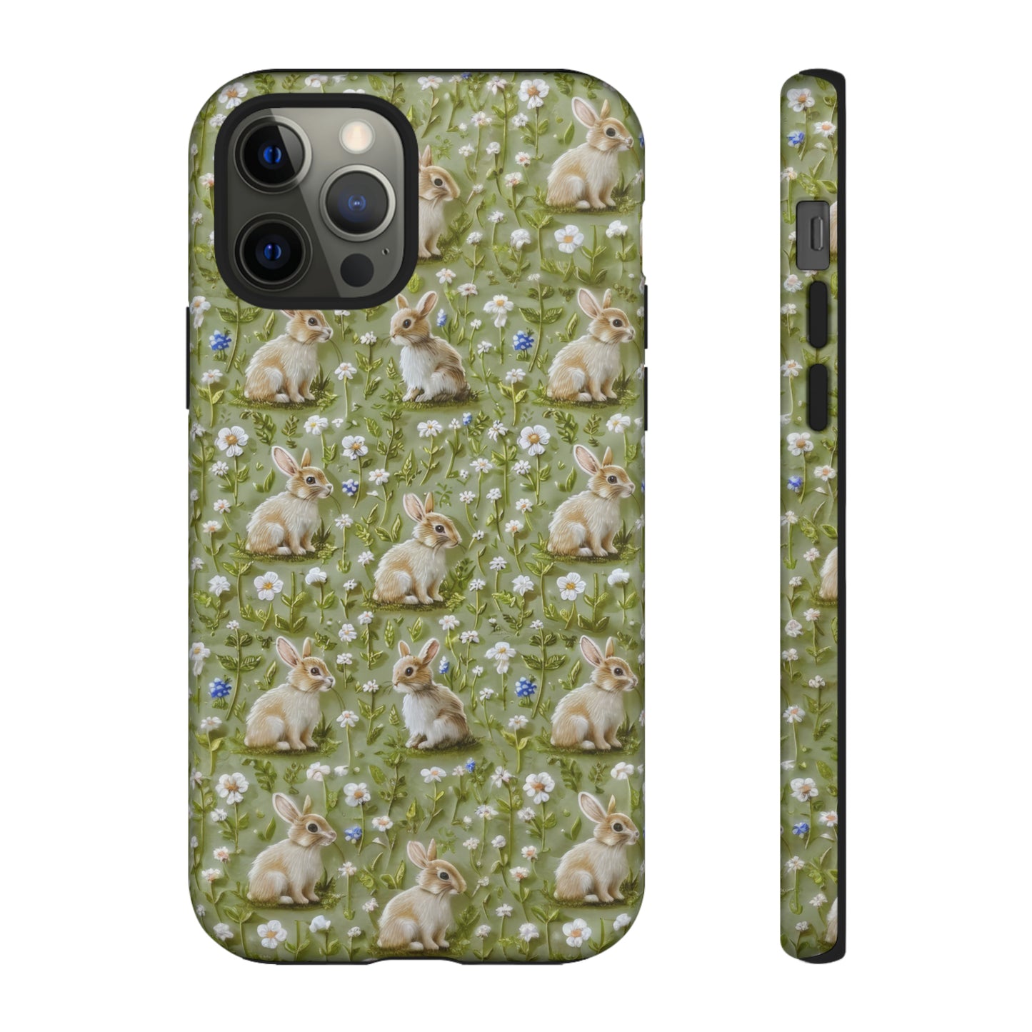 Custodia per iPhone Meadow Rabbits, design Serene Spring Wildlife, custodia protettiva di ispirazione ecologica, custodie per telefoni resistenti