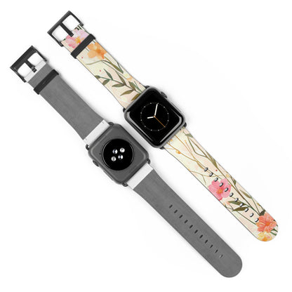 Pastel Floral Apple Watch Band, Spring Blossom Soft Silicone Strap, Peach & Pink Flowers for Elegant Daily Wear. Apple Watch Band Apple Watch Straps For Series 4 5 6 7 8 9 ULTRA SE 38/40/41mm & 42/44/45mm Vegan Faux Leather Band