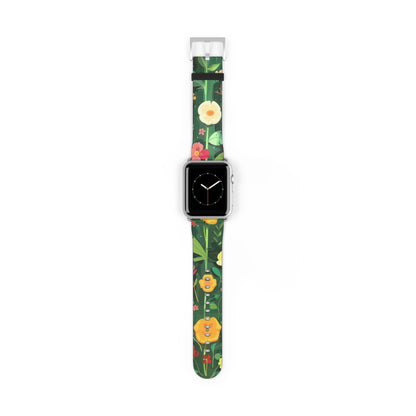 Sunny Meadow Apple Watch Strap, Lively Floral Smartwatch Band, Spring Blossom and Poppy Wristband, Nature-Themed Accessory. Apple Watch Band Apple Watch Straps For Series 4 5 6 7 8 9 ULTRA SE 38/40/41mm & 42/44/45mm Vegan Faux Leather Band