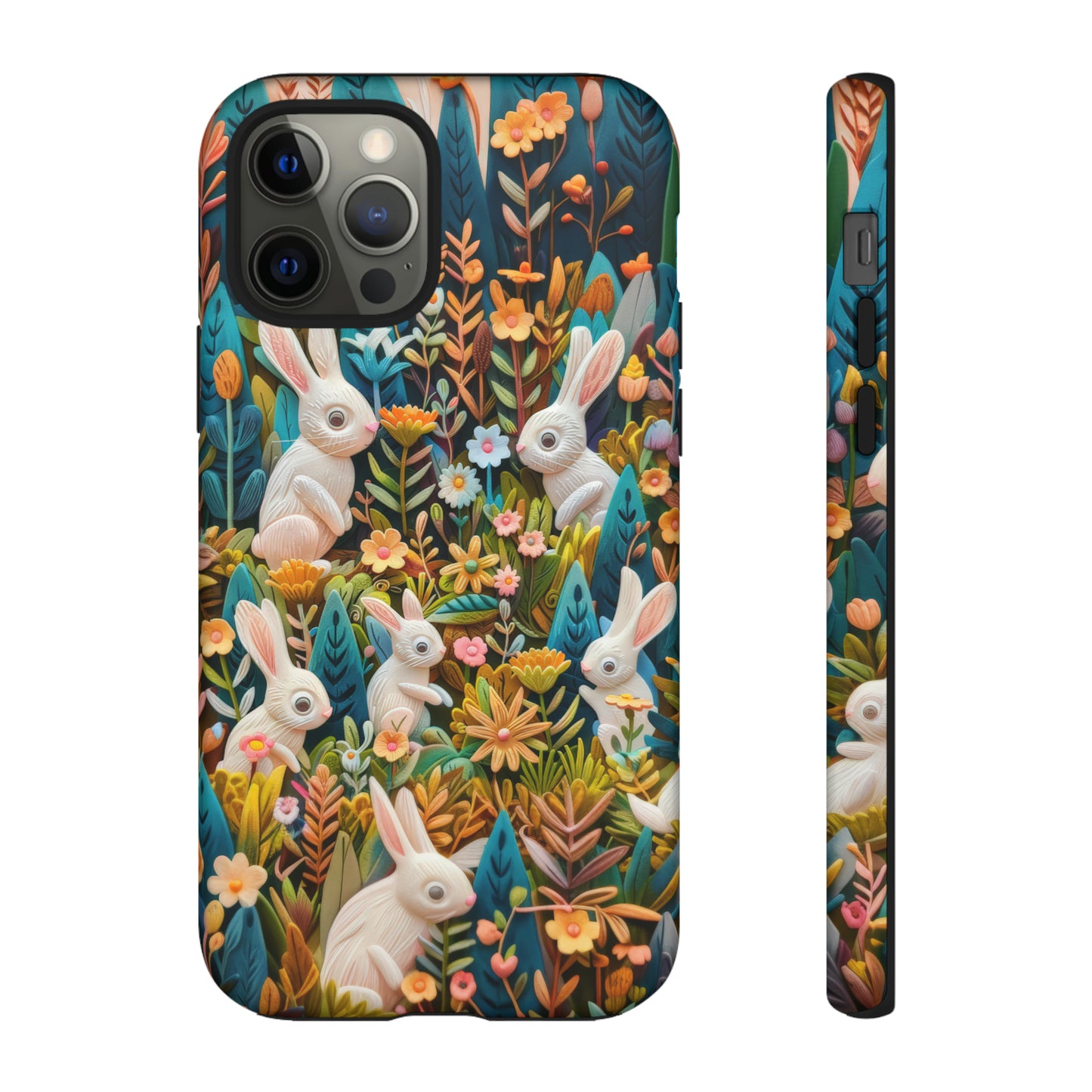 Mystical Garden Bunnies iPhone Case, Enchanted Floral Wonderland, Durable Protective Cover, Tough Phone Cases