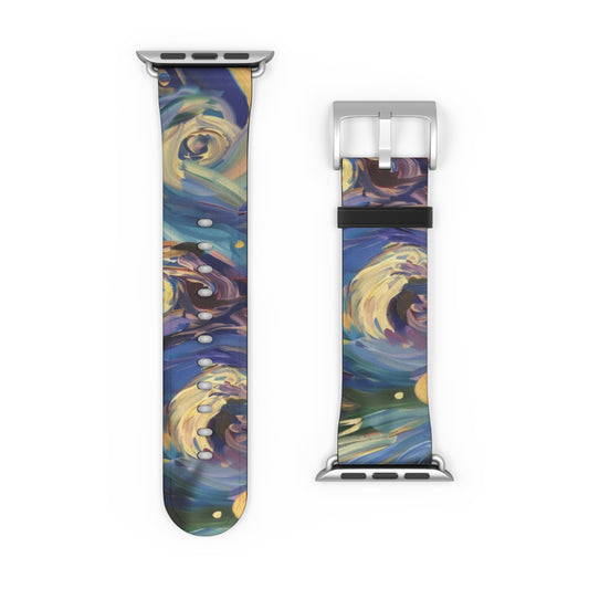 Starry Night Swirl Apple Watch Band, Van Gogh Inspired Art Strap, Expressionist Painting Accessory, Unique Art Lover's Watch Band, Creative Gift Idea. Apple Watch Straps For Series 4 5 6 7 8 9 SE 38/40/41mm & 42/44/45mm Vegan Faux Leather Band