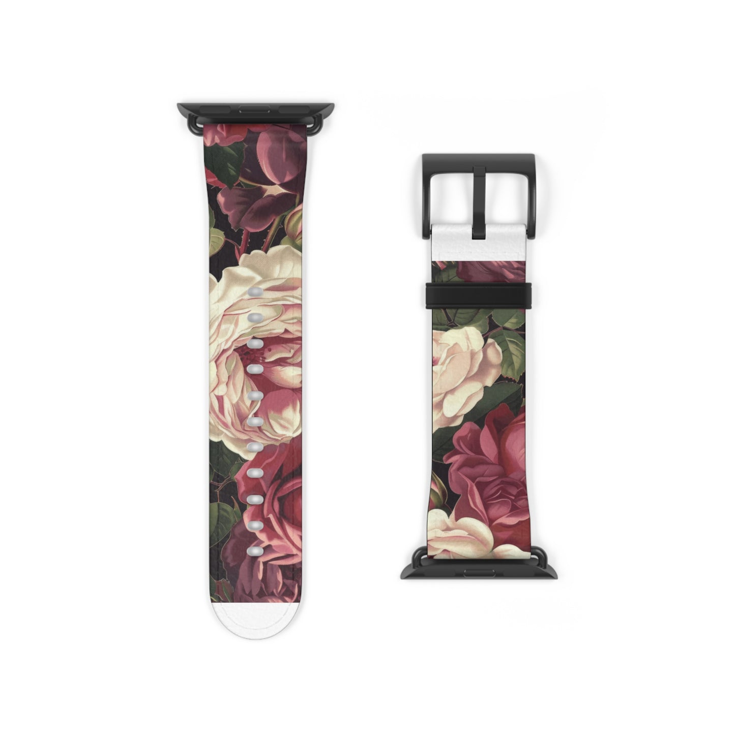 Romantic Rose Garden Apple Watch Band, Lush Floral Bloom Smartwatch Strap, Deep Red and Pink Rose Wristband Accessory. Apple Watch Band Apple Watch Straps For Series 4 5 6 7 8 9 ULTRA SE 38/40/41mm & 42/44/45mm Vegan Faux Leather Band