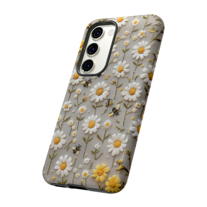 Spring Daisy Phone Case, Bees & Flowers Design, Nature-Inspired Protective Phone Cover, Tough Phone Cases