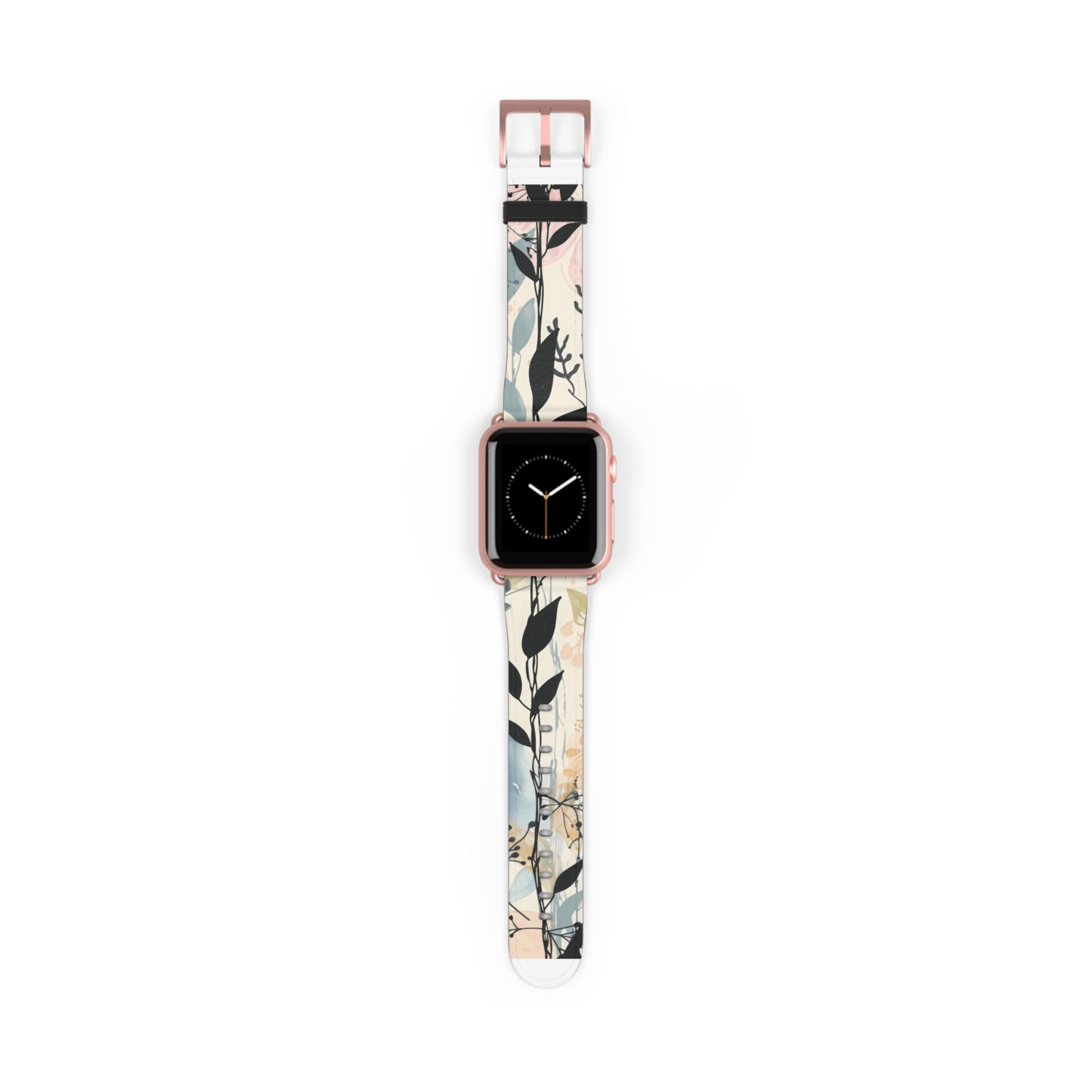 Contemporary Floral Apple Watch Band, Chic Pastel Tones with Black Accents, Stylish Silicone Strap for Everyday Elegance. Apple Watch Band Apple Watch Straps For Series 4 5 6 7 8 9 ULTRA SE 38/40/41mm & 42/44/45mm Vegan Faux Leather Band