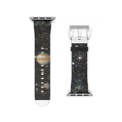 Solar System Exploration Apple Watch Band, Planetary Orbits & Constellations, Durable Black Silicone Strap for Astronomy Fans. Apple Watch Band Apple Watch Straps For Series 4 5 6 7 8 9 ULTRA SE 38/40/41mm & 42/44/45mm Vegan Faux Leather Band